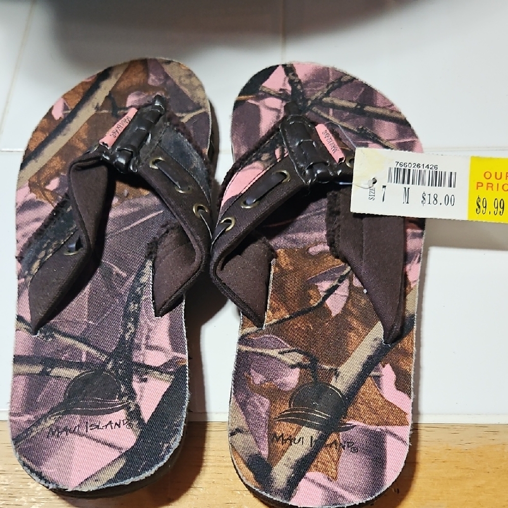 Brown and Pink Flip Flops